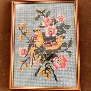 Vintage Cross Stitch Fibre Art Birds and Flowers